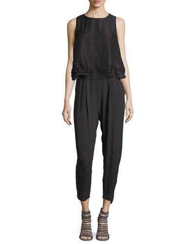 Sleeveless Silk Layered Cropped Jumpsuit