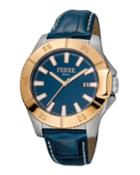 Men's 45mm Stainless Steel Date 3-hand Diver Watch With Leather Strap, Rose/steel/blue