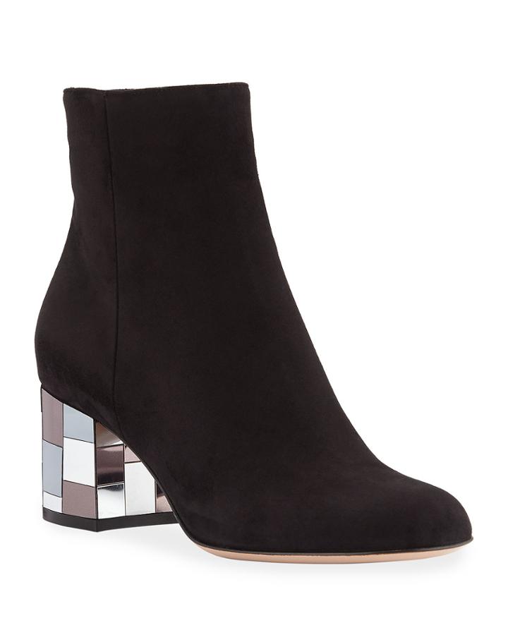 Suede Mirror-heel Ankle Booties