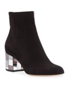 Suede Mirror-heel Ankle Booties