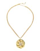 18k White Enamel Diamond Flower Pendant Necklace