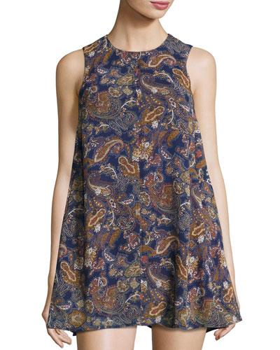 Paisley-print Tunic Dress, Navy/multi