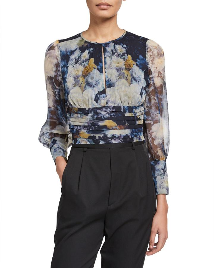 Samira Floral Cropped Pintuck Top