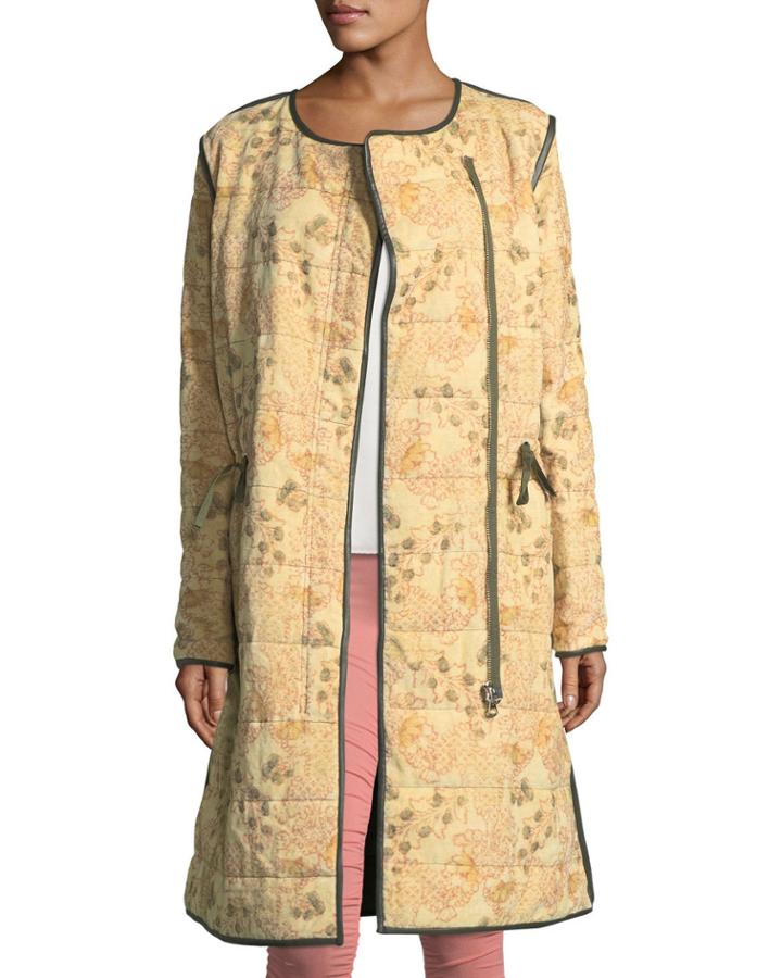 Geist Floral-print Zip-front Quilted Twill Coat