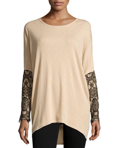 Zip-sleeve Sweater W/lace, Wood Ash/black