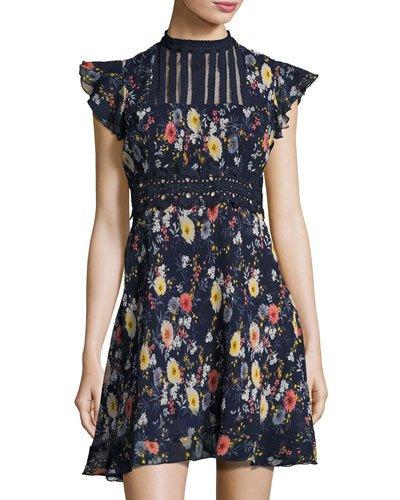 Floralia Striped-bib Dress, Blue Pattern
