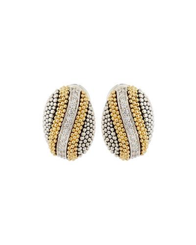 Soiree Oval Button Earrings W/ Diamonds