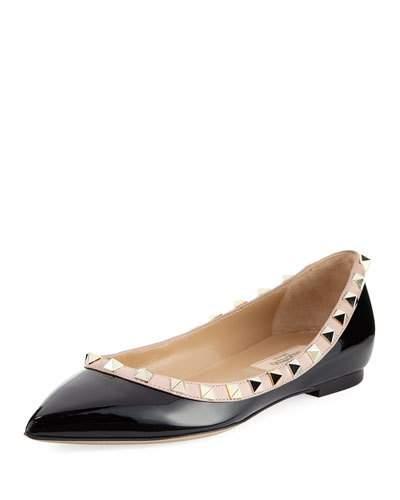 Rockstud Two-tone Patent Flat, Black