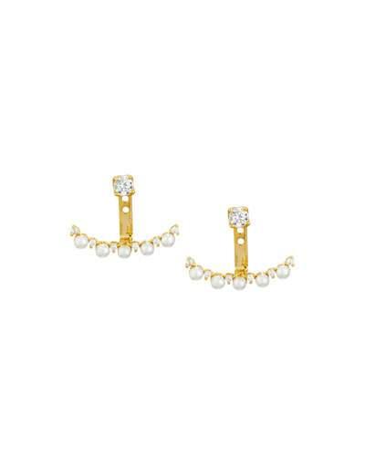Cz & Simulated Pearl Jacket Earrings