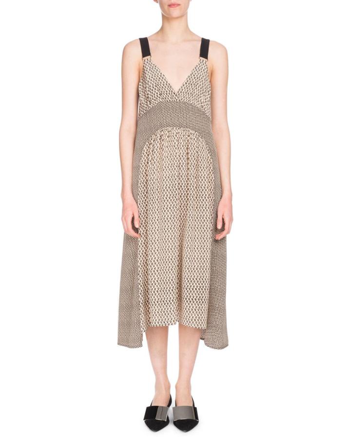 Deep-v Sleeveless Mixed-print Silk
