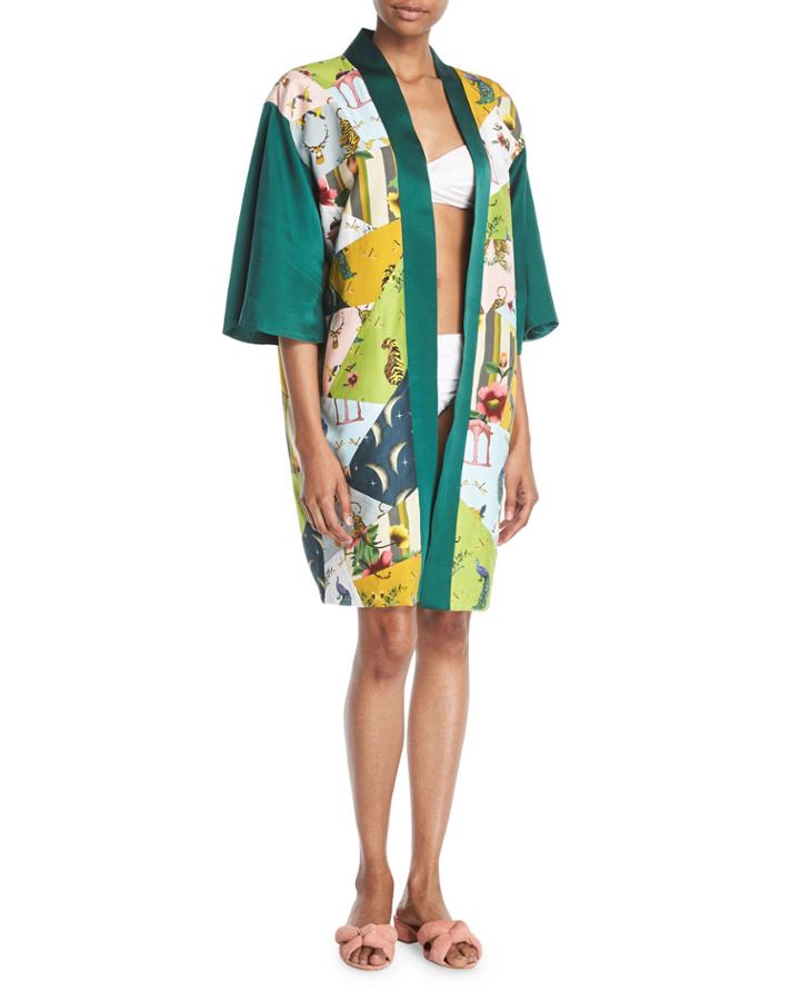 Patchwork Open-front Charmeuse Kimono