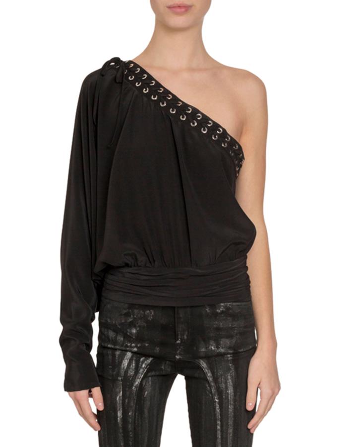 One-sleeve Banded-waist Lace-up