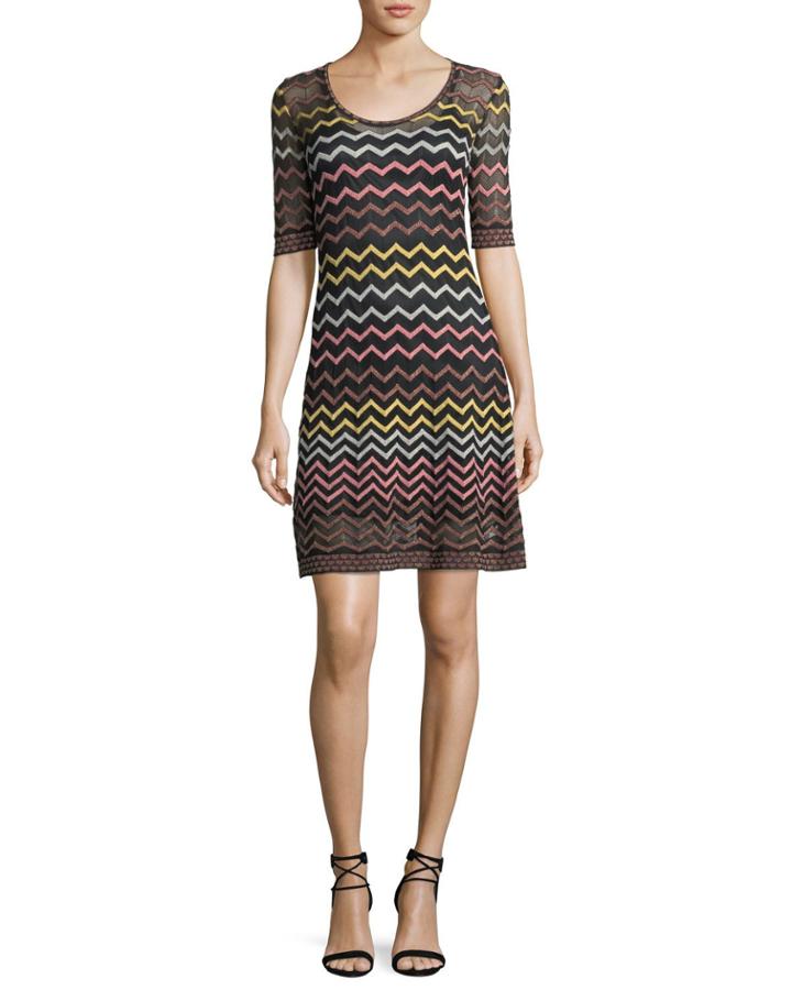 Multicolor Zigzag-print Half-sleeve Dress