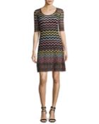 Multicolor Zigzag-print Half-sleeve Dress
