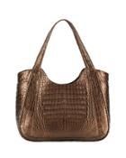 Medium Dipped Crocodile Shoulder Tote Bag, Brown