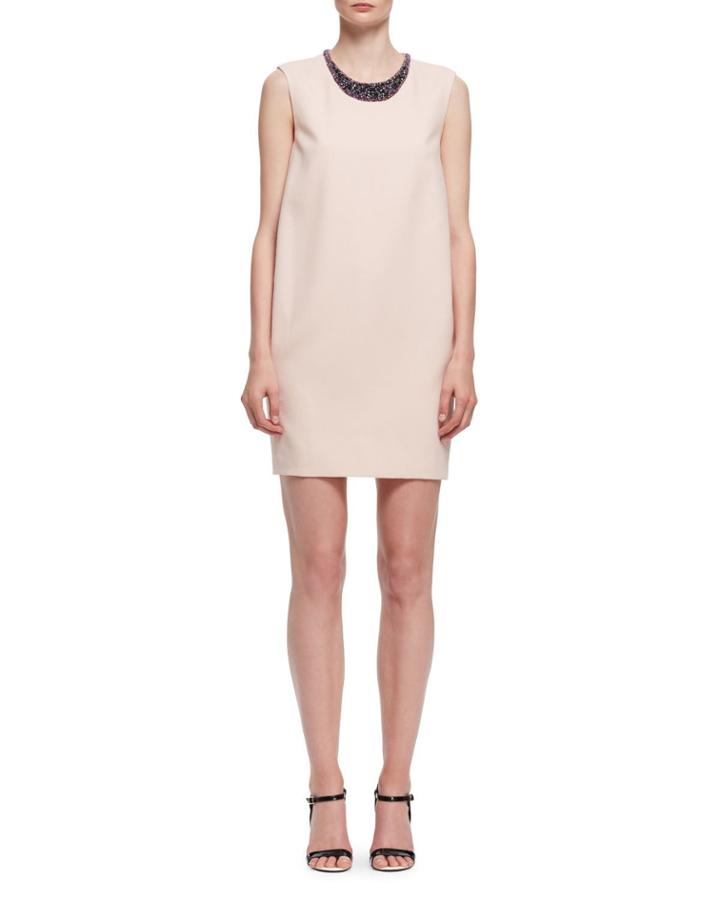 Beaded-neck Sleeveless Shift Dress,