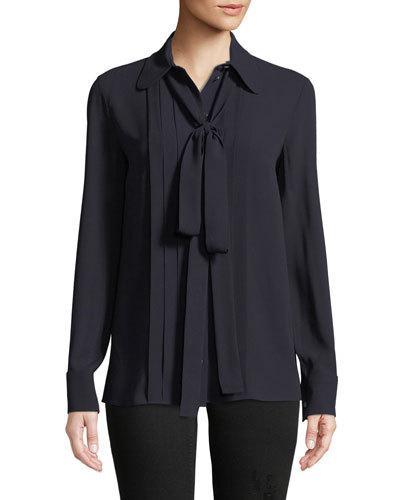 Bow-neck Button-front Blouse