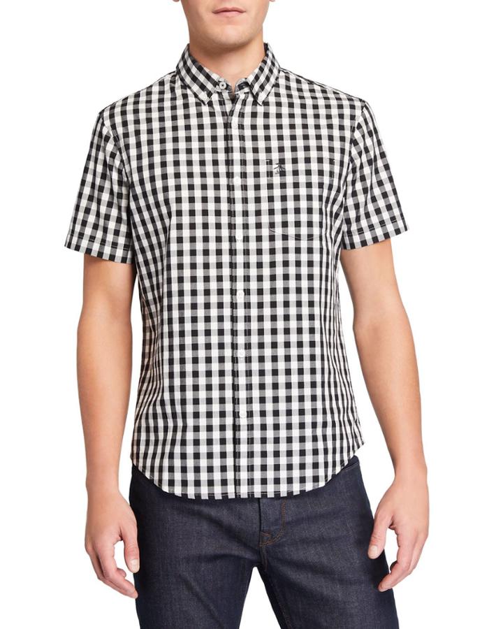 Men's Short-sleeve Buffalo Check Woven