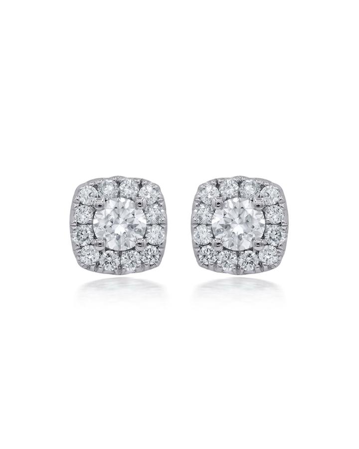 18k Diamond Cushion Stud Earrings,
