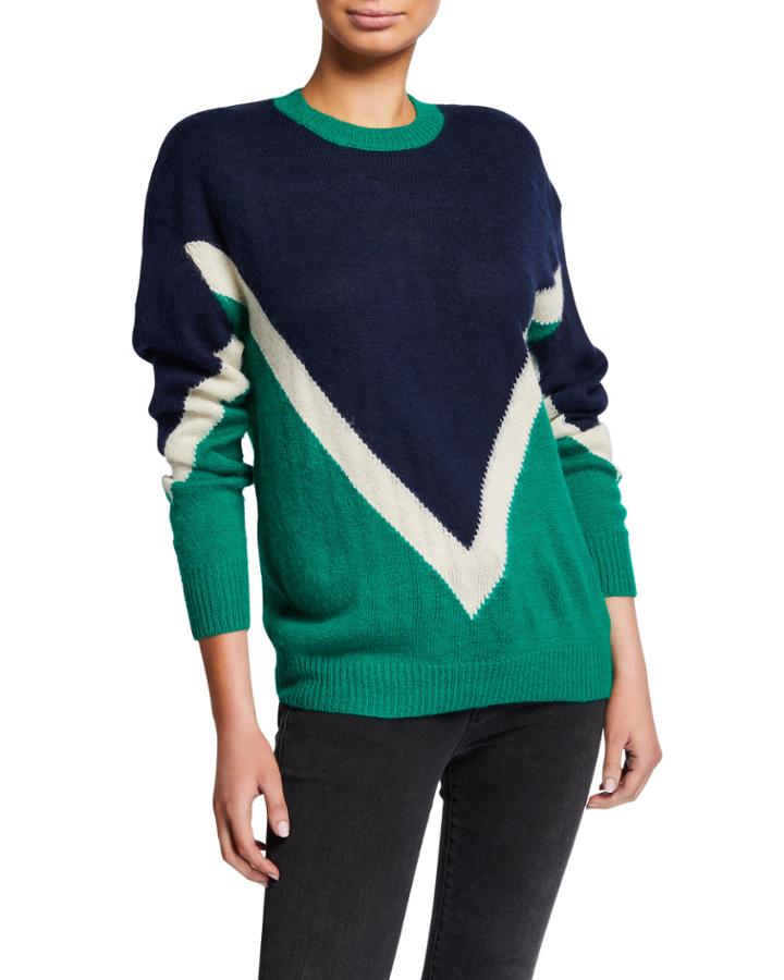 Chevron-intarsia Crewneck
