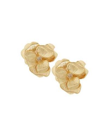 Golden Statement Flower Clip Earrings