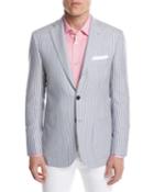 Striped Cashmere Two-button Sport Coat, Blue/white