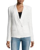 Long-sleeve Tweed Jacket, Ivory