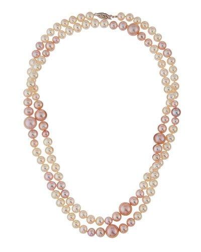 14k White & Pink Freshwater Pearl Rope Necklace,