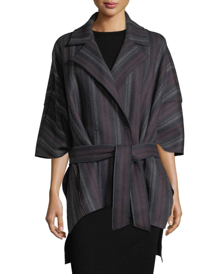 Striped Wool Belted Cape