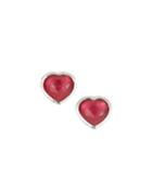 Wonderland Small Heart Stud Earrings In Raspberry