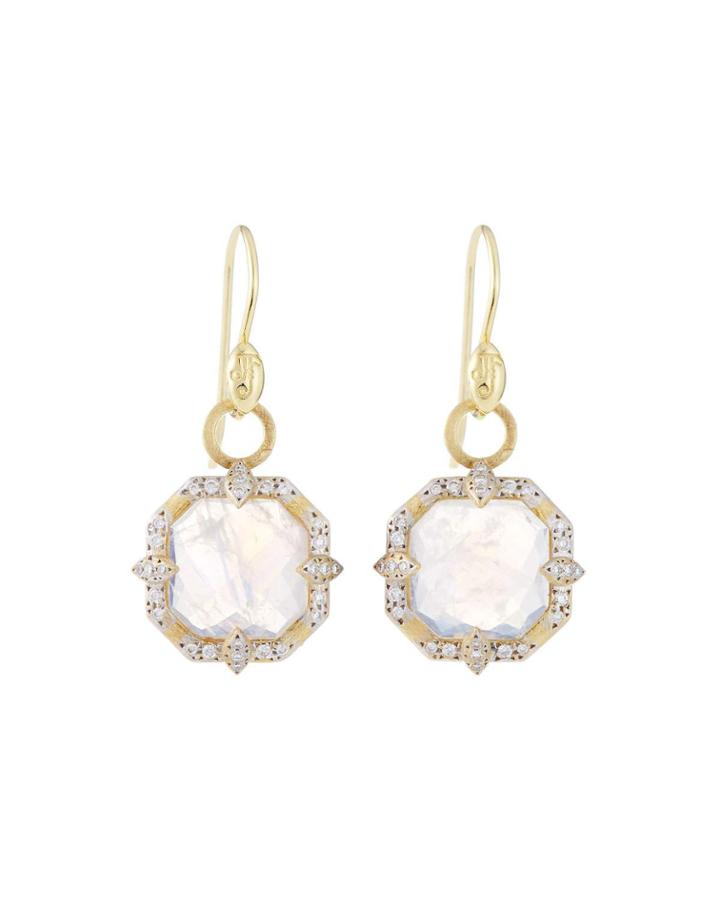 Moroccan 18k Moonstone Octagon Drop Earrings W/ Diamonds