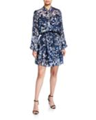 Alura Printed Blouson-sleeve Smock-waist Dress