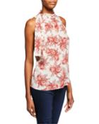 Maxi Coral-print Mock-neck Sleeveless Blouse