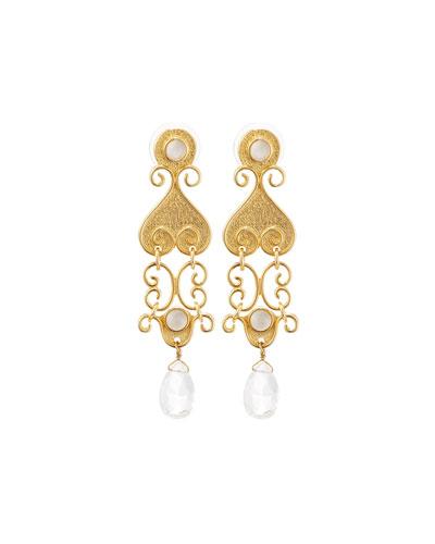 Antique Golden Chandelier Earrings W/ Clear Quartz