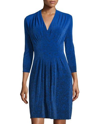 Tinka Printed V-neck 3/4-sleeve Dress, Capri/night