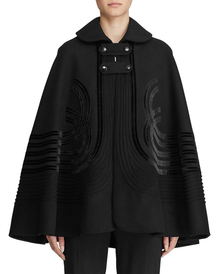Ellington Art-deco Velvet Trim Wool Cape