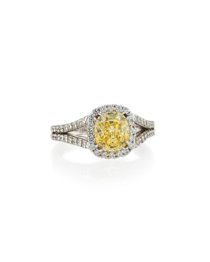 Split-shank Pave Cushion-cut Ring, Canary,