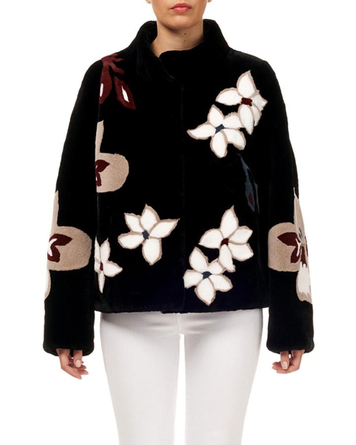 Rex Rabbit Fur Flower Intarsia Jacket