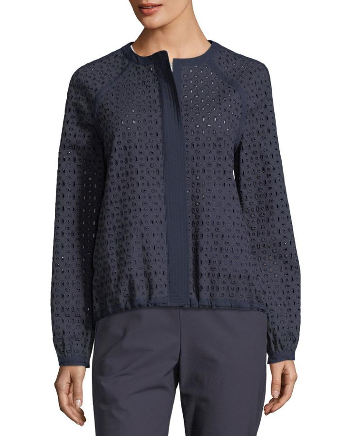 Twill Eyelet Hidden-zip Jacket