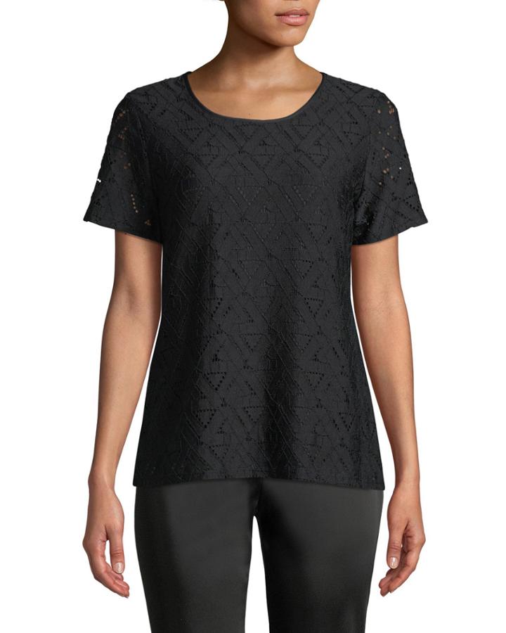 Perforated-knit Short-sleeve Top