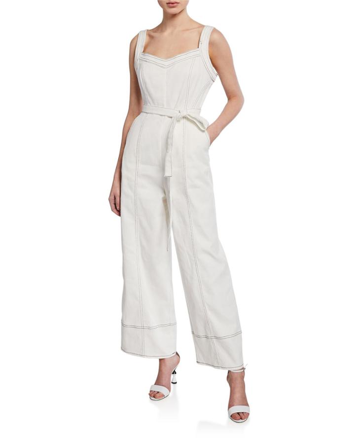 Casual Contrast Stitching Flare Jumpsuit