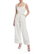 Casual Contrast Stitching Flare Jumpsuit