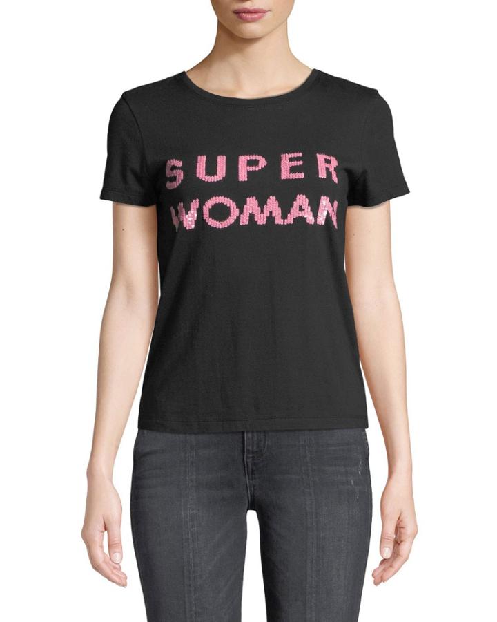 Rylyn Super Woman Sequin Short-sleeve Crewneck Top