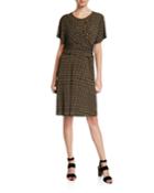 Plus Size Printed Faux-wrap A-line Dress