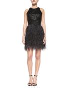 Milly Blair Sleeveless Sequined & Feather Dress, Women's,