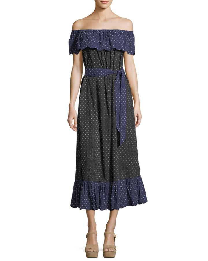 Off-the-shoulder Polka-dot Coverup Dress