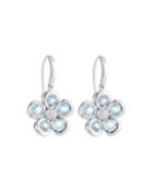 18k White Gold, Diamond & Blue Topaz Flower Earrings