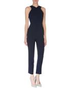Seamed Stretch-crepe Halter Jumpsuit, Navy