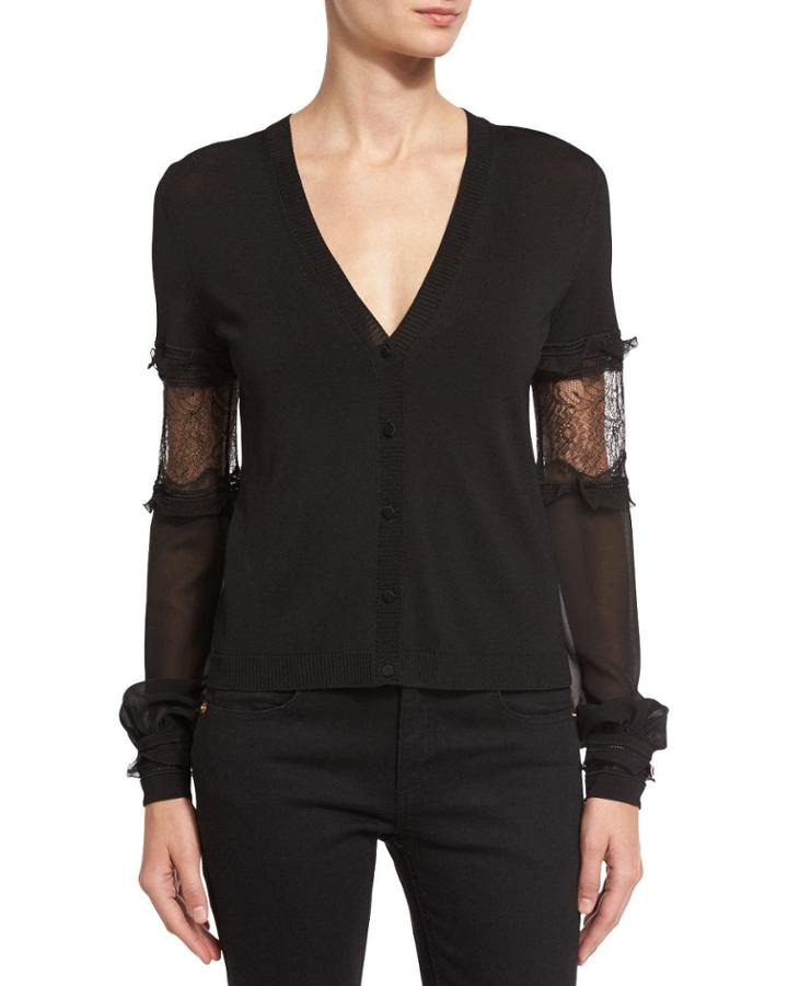 V-neck Btn Front Cardigan W/