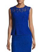 Illusion-yoke Lace Tank, Blue